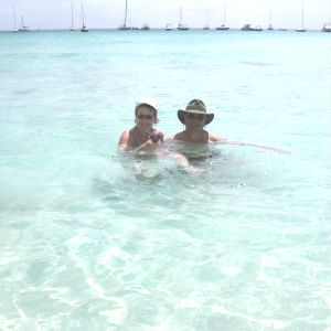 Swimming in Carlisle Bay in front of our cottage vacation rental